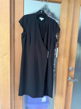 Calvin Klein Black Faux-Wrap Midi Dress